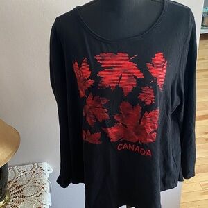 Joe Fresh Black Long Sleeve Top with Red Maple Leaf Graphic